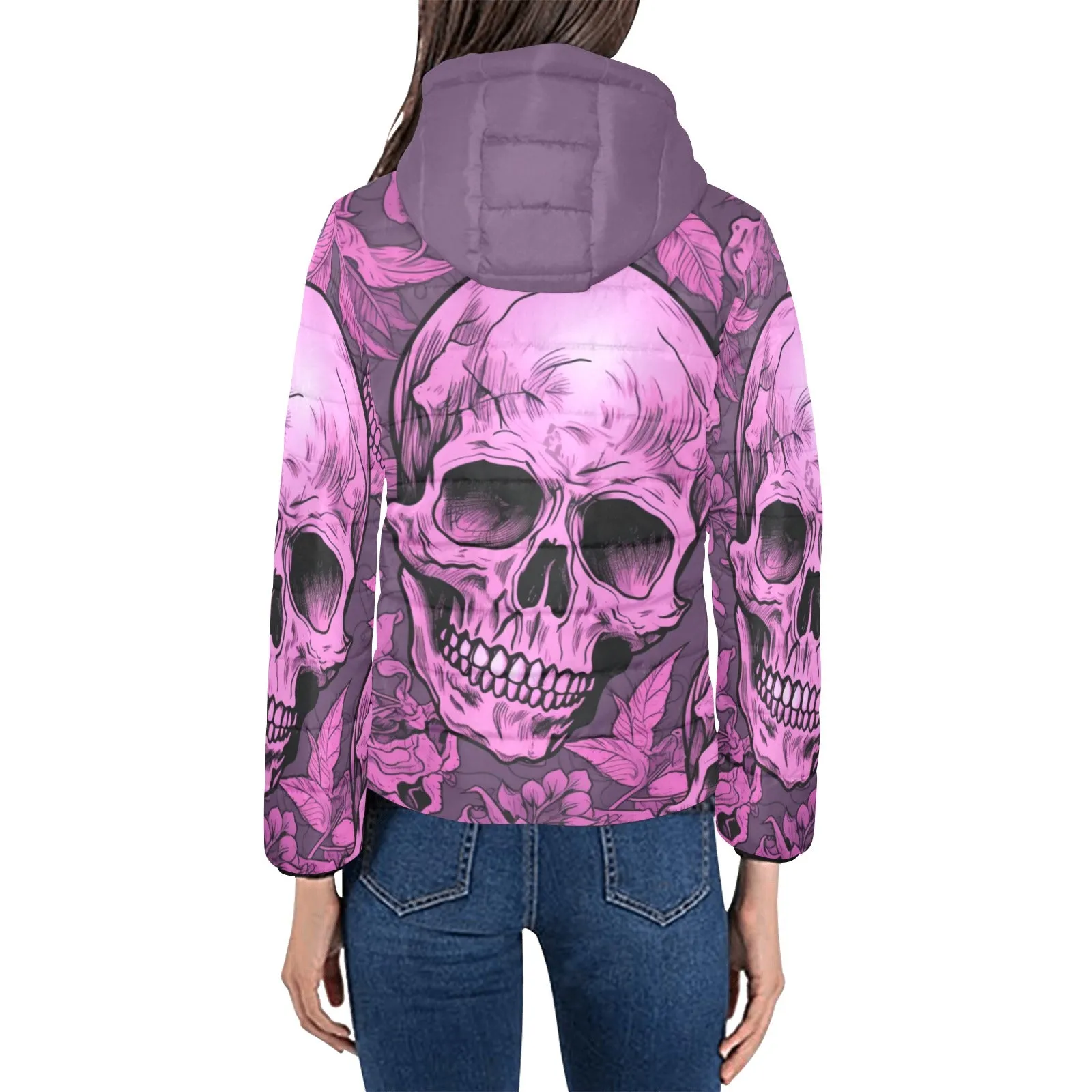 Pink Skulls Padded Hooded Jacket