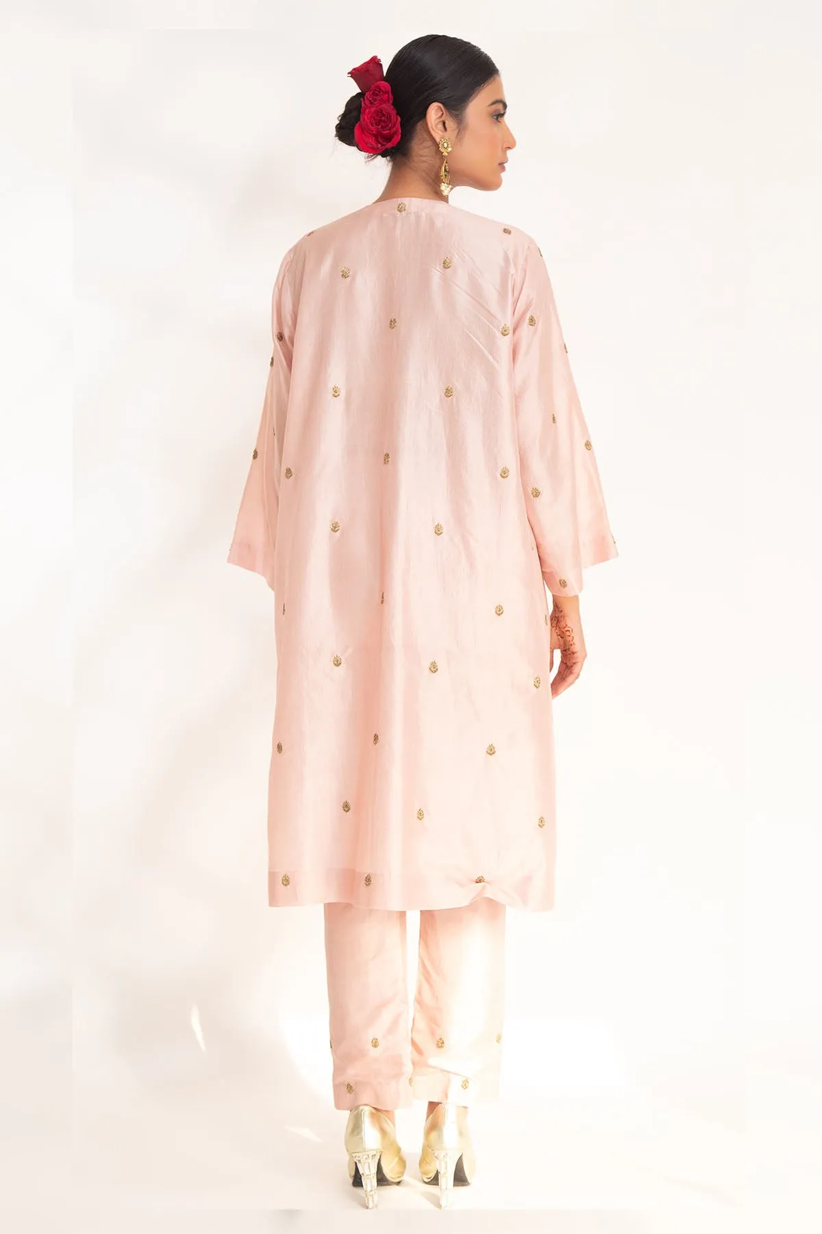 Pink Zardozi Short Kurta & Pants