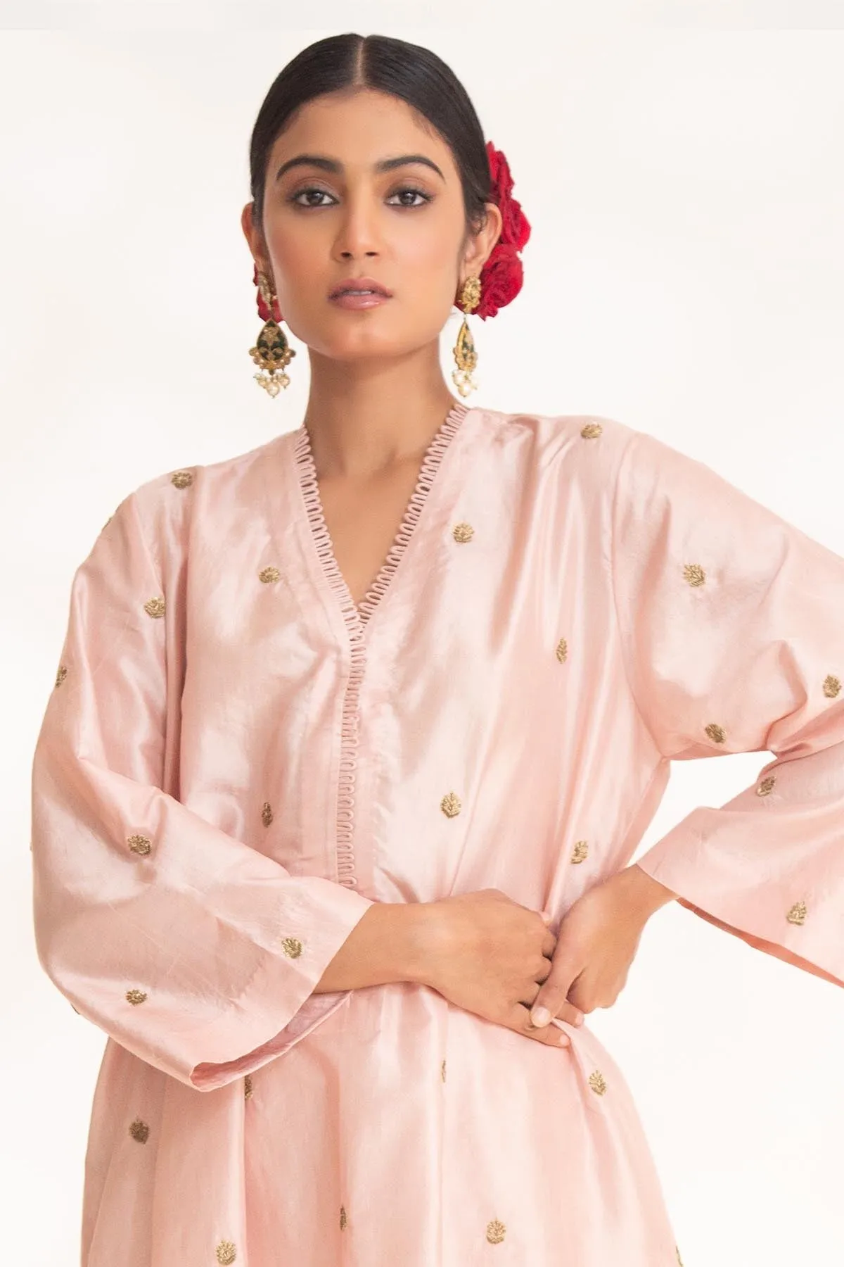 Pink Zardozi Short Kurta & Pants