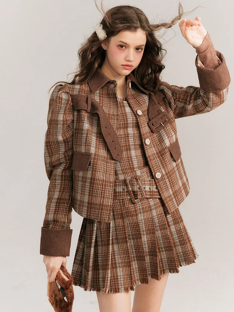 Plaid Belted Strap Skirt