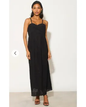 Pleated Bust & Sweetheart Neckline Maxi Dress (Black Lace)