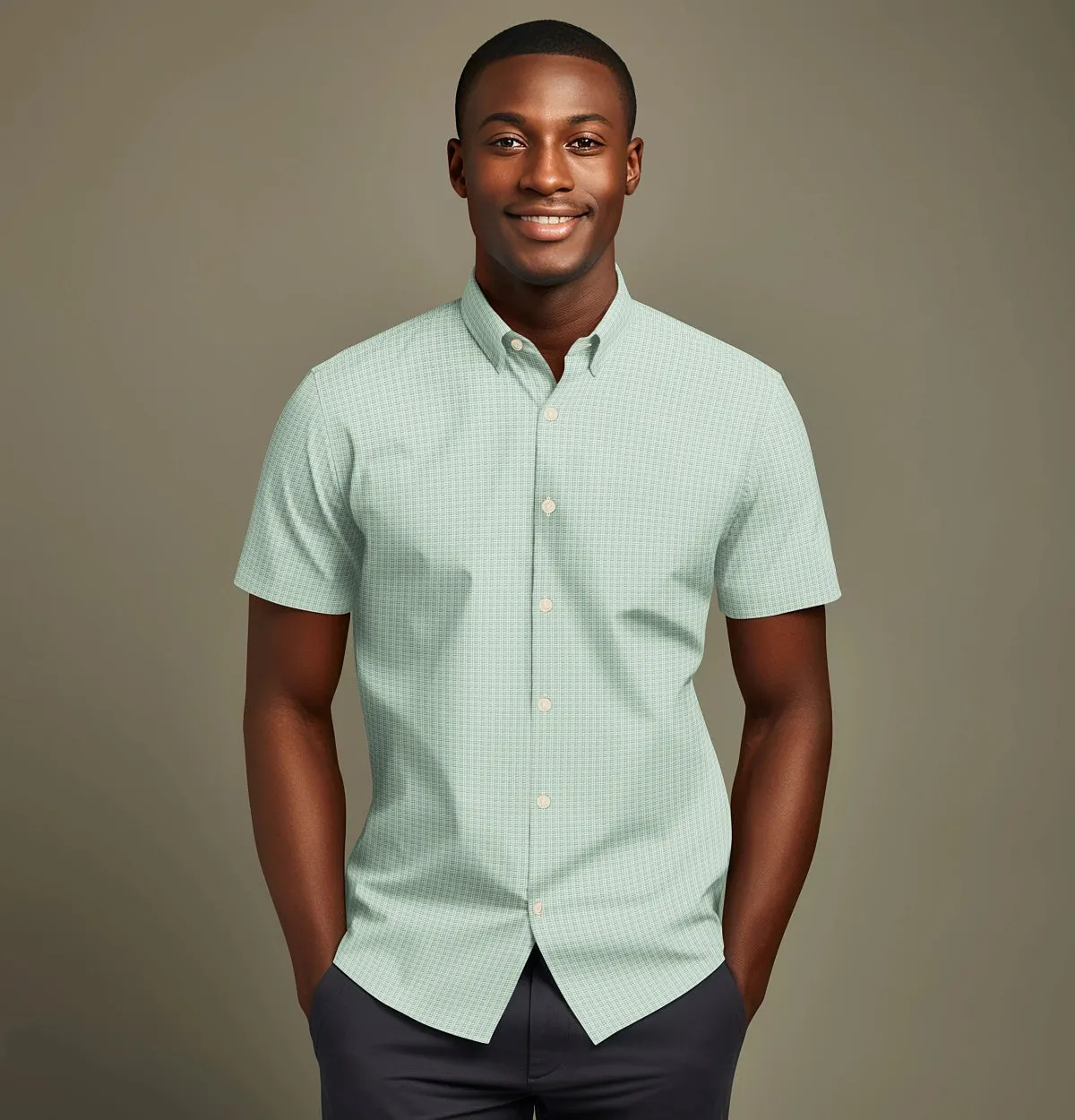 Pure Cotton - Short Sleeve - Mint Houndstooth Print