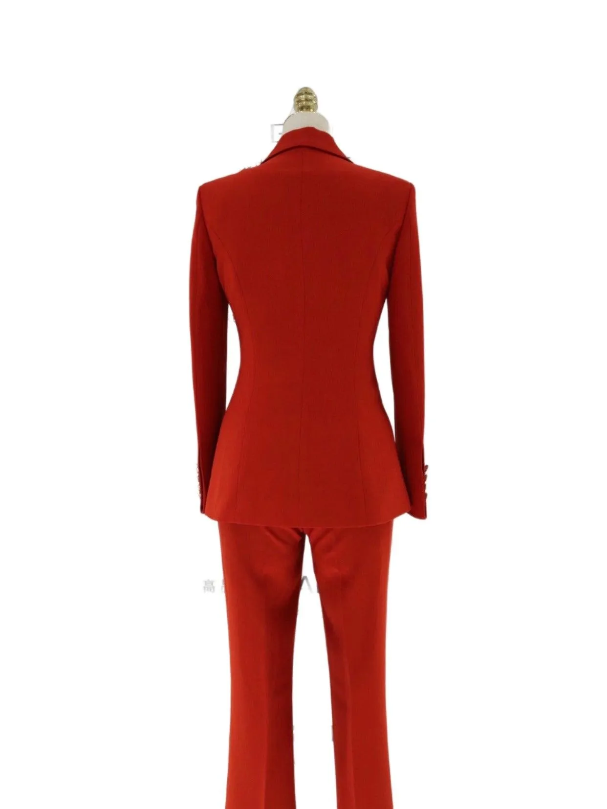 Red Double-Breasted Trouser Suit - Women Flared Pants Suit
