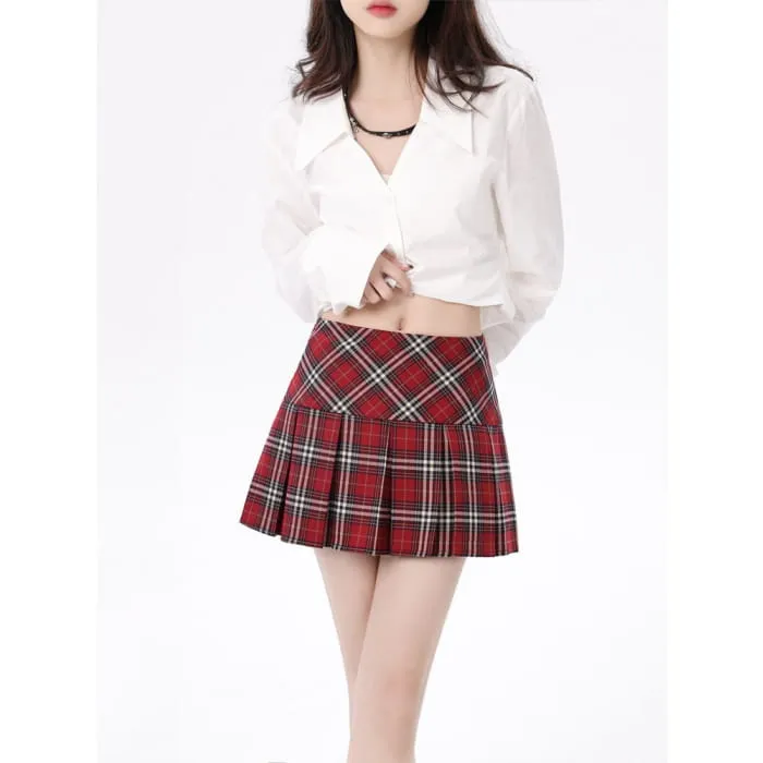 Red Plaid Pleated Skirt