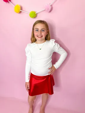 Red Shiny Metallic Twirl Skirt - Tween