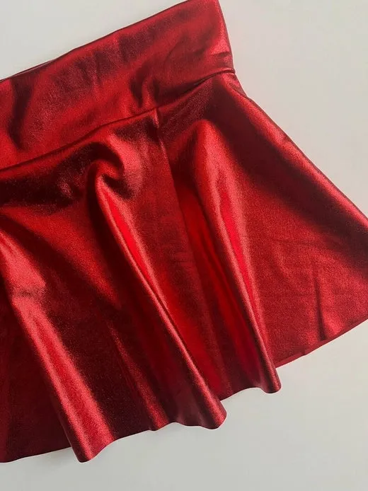 Red Shiny Metallic Twirl Skirt - Tween