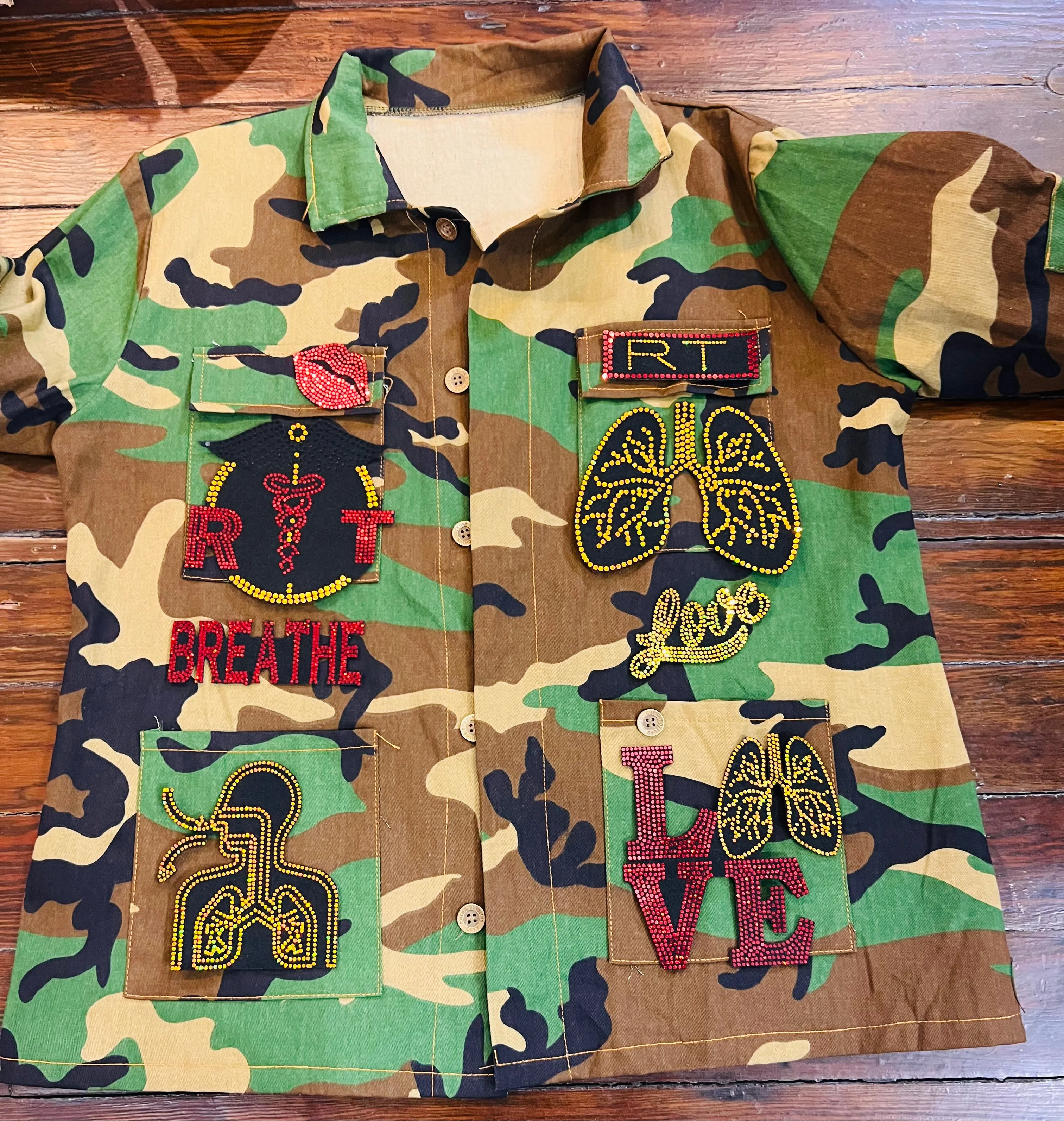 RESPIRATORY THERAPIST CAMOUFLAGE BLING Patchwork JACKET
