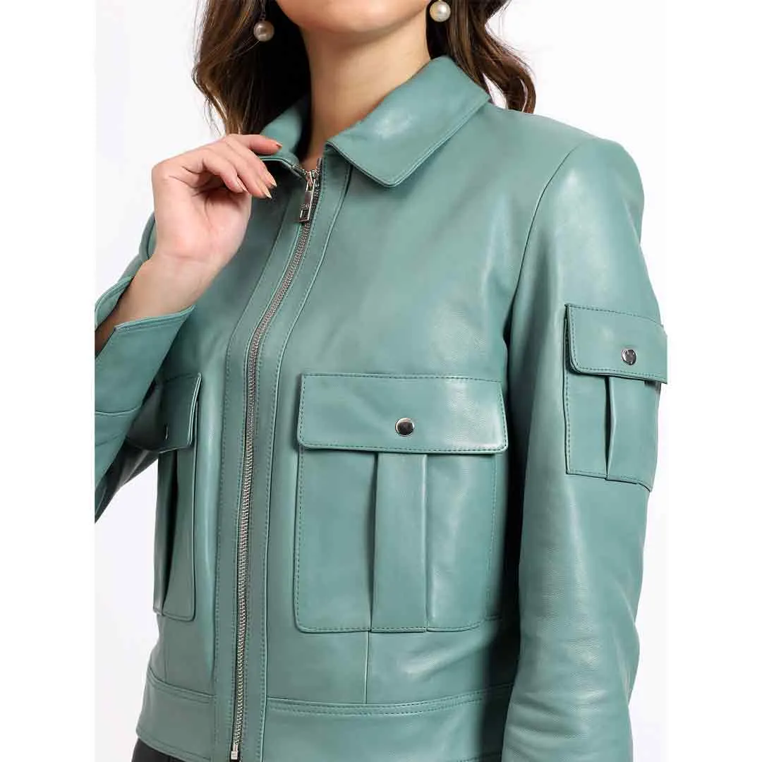 Saint Amory Women Green Leather Jackets