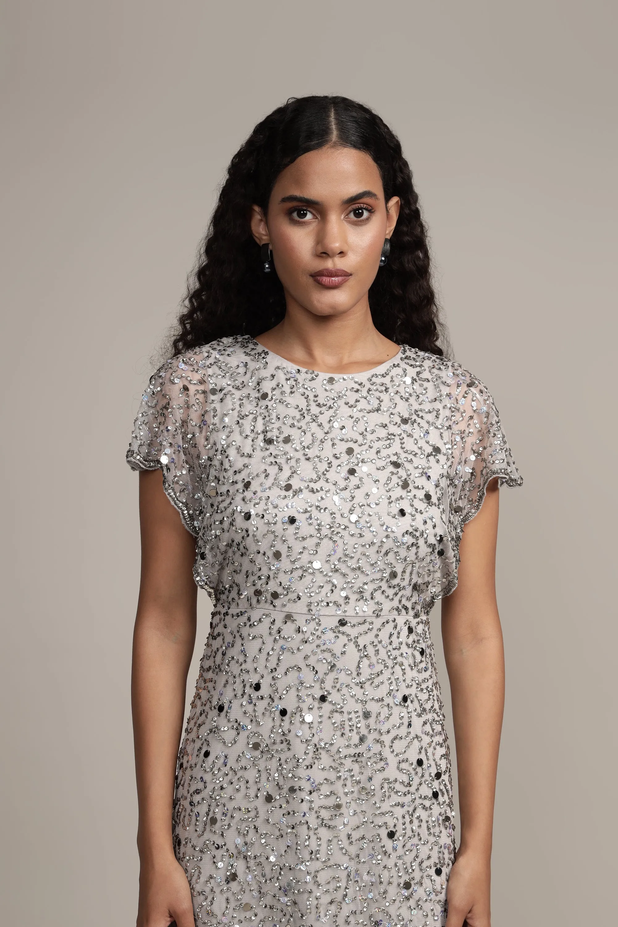 Sally Maxi Embellished Dress in Grey