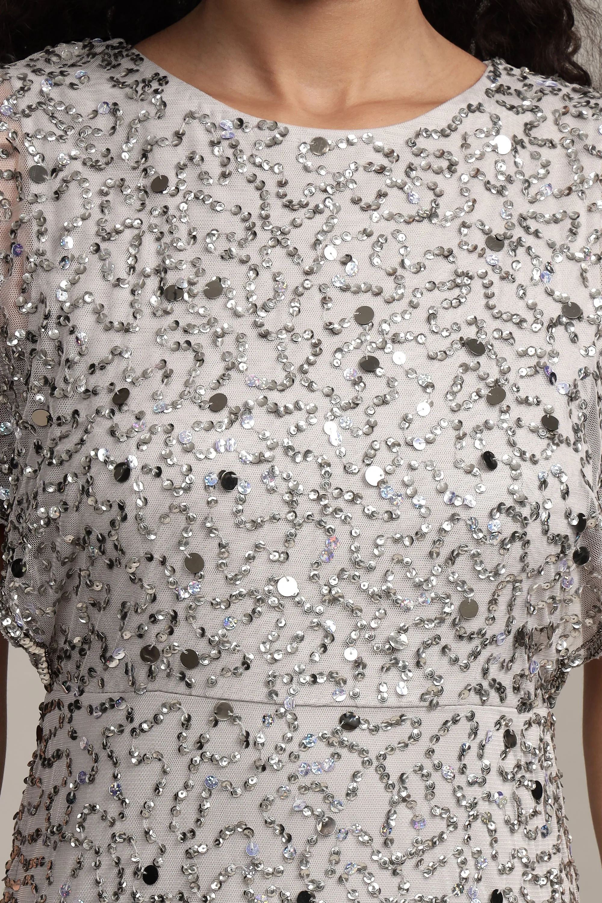 Sally Maxi Embellished Dress in Grey