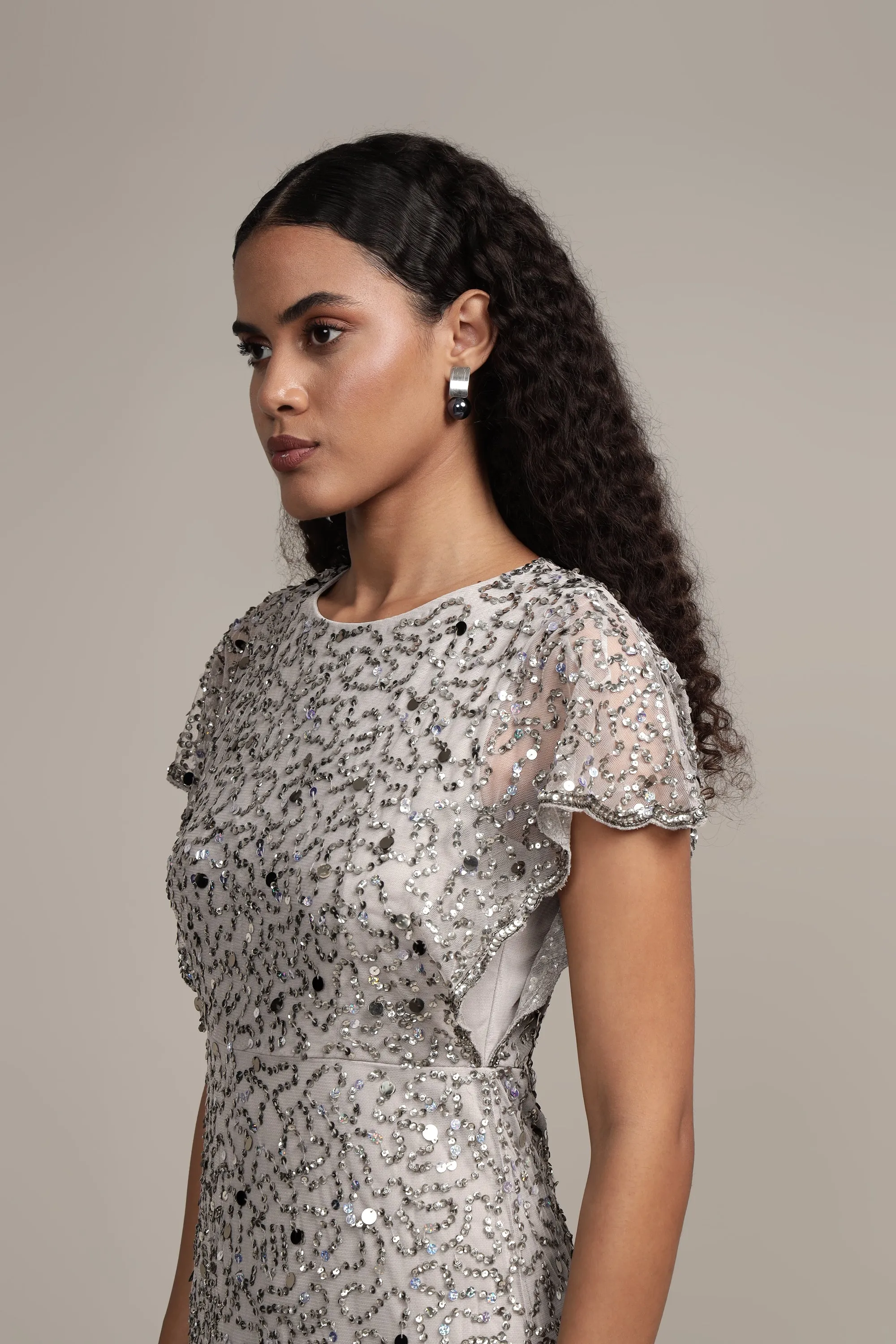 Sally Maxi Embellished Dress in Grey