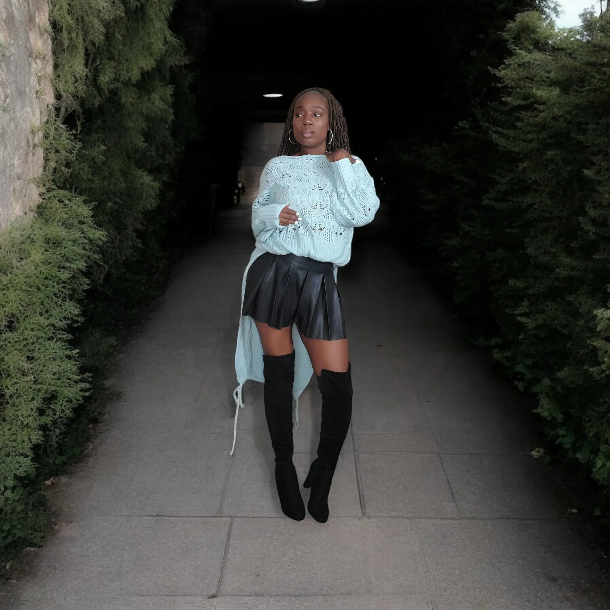 Simple Things Faux Leather Pleated Flared Skort