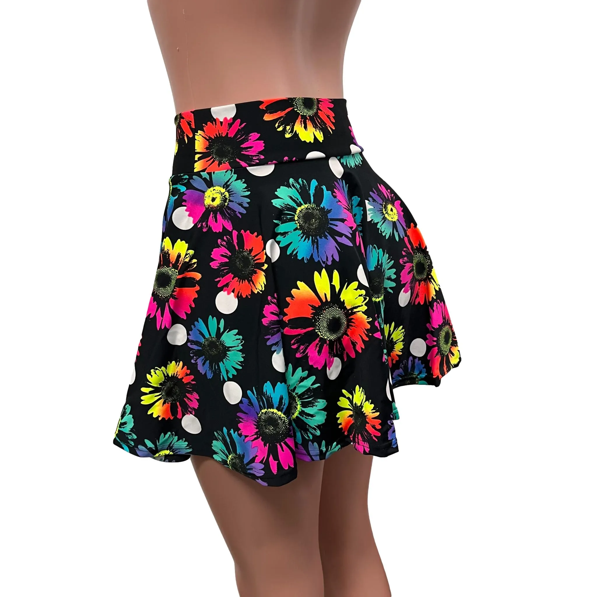 Skater Skirt - Polka Dot Electric Daisy UV Glow