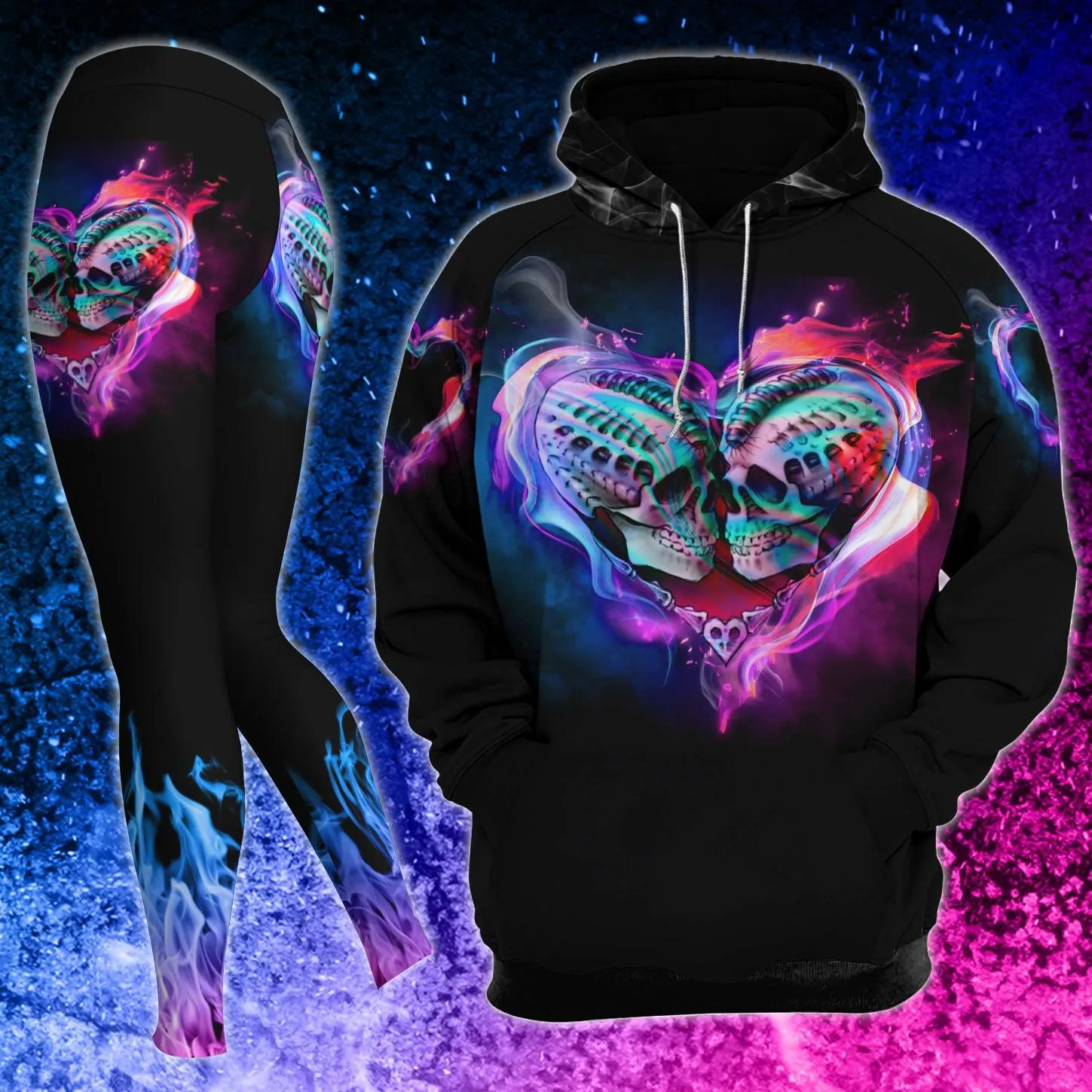 Skull Couple Heart Combo Hoodie and Leggings