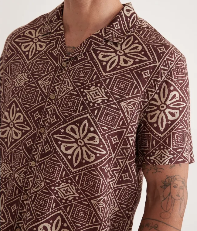 S/S Resort Shirt - Brown Block Print