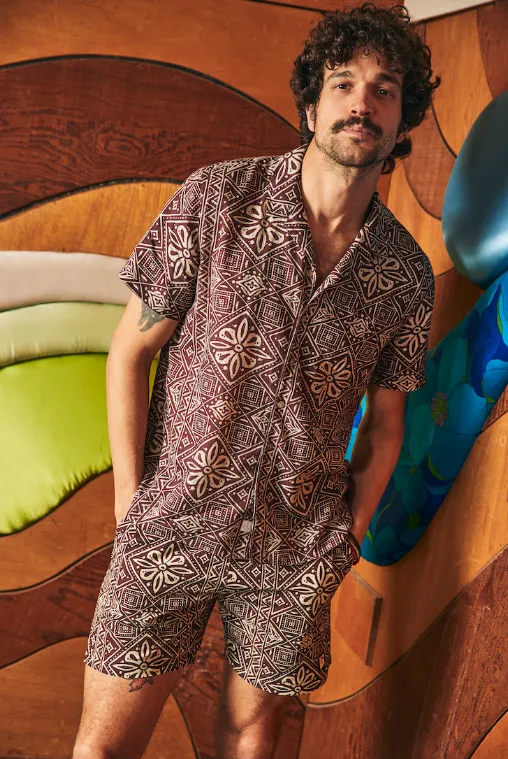 S/S Resort Shirt - Brown Block Print
