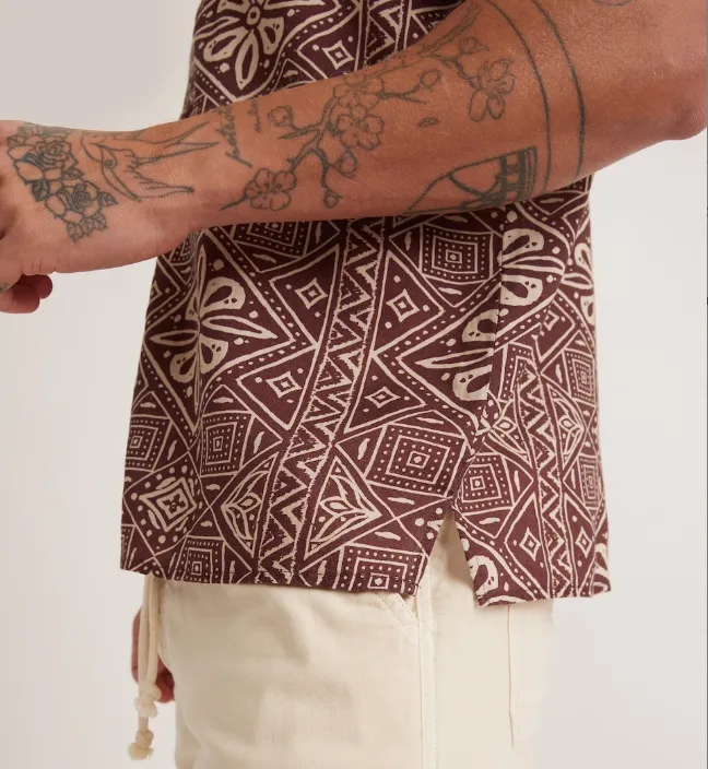 S/S Resort Shirt - Brown Block Print
