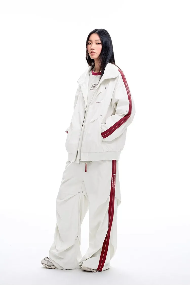 Stand Neck Sporty Jacket & Wide-leg Sporty Pants Setup WN9763
