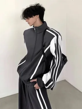 Standing-collar Sporty Jacket & Wide-leg Sporty Pants Setup WN2665
