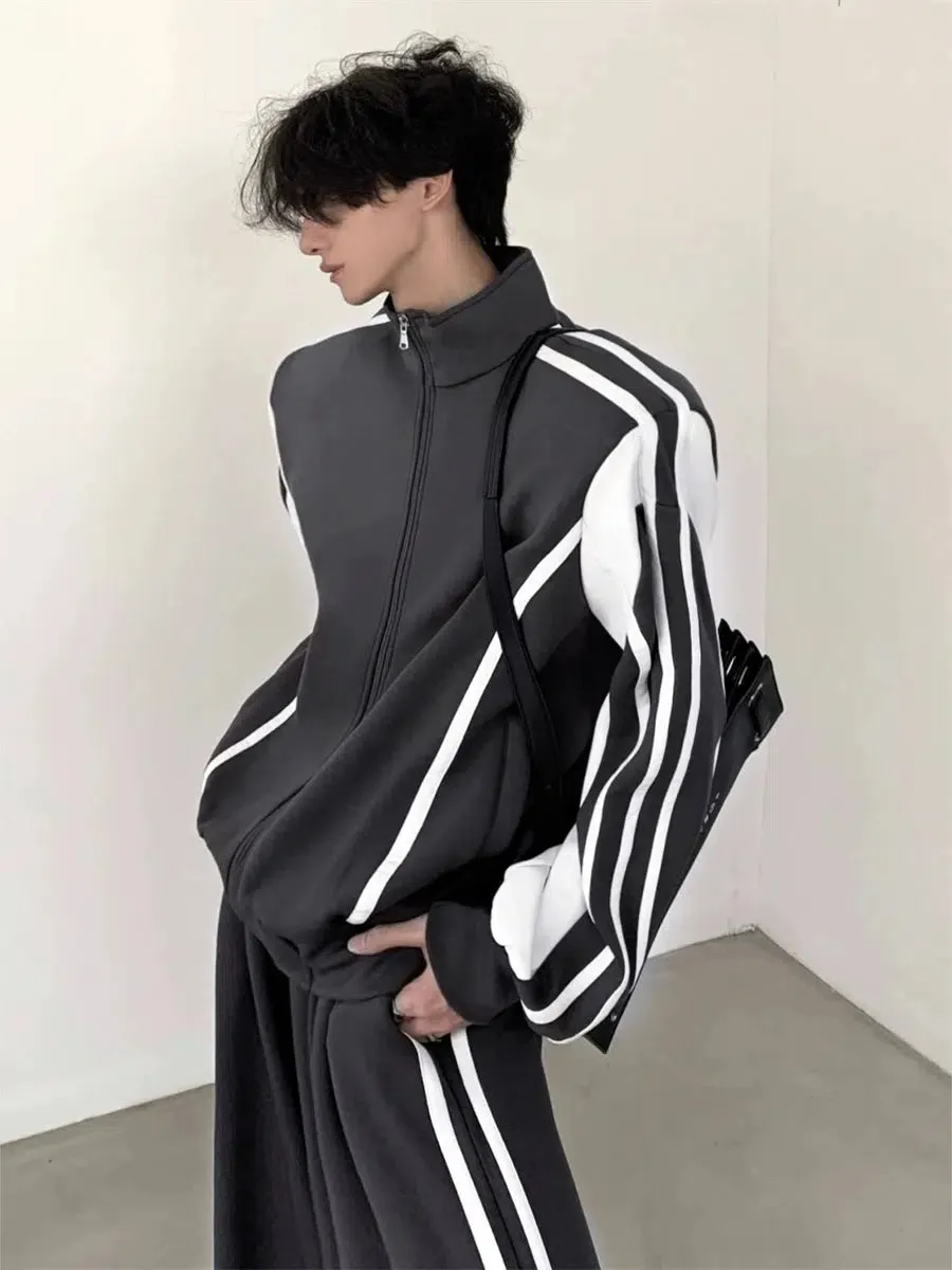 Standing-collar Sporty Jacket & Wide-leg Sporty Pants Setup WN2665