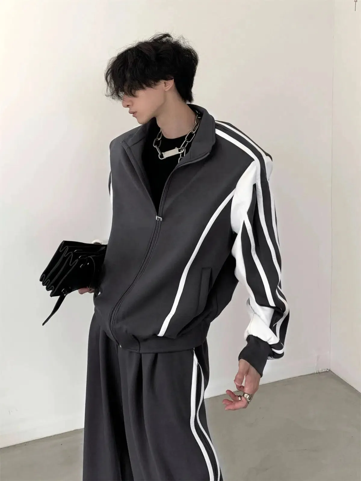 Standing-collar Sporty Jacket & Wide-leg Sporty Pants Setup WN2665