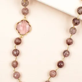 Strawberry Quartz with Clover Necklace