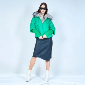 Stylish cropped puffer duck down coat with fur collar wholesale