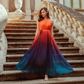 Sunset Gradient Pleated Maxi Dress