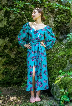 Teal voluminous sleeve maxi dress