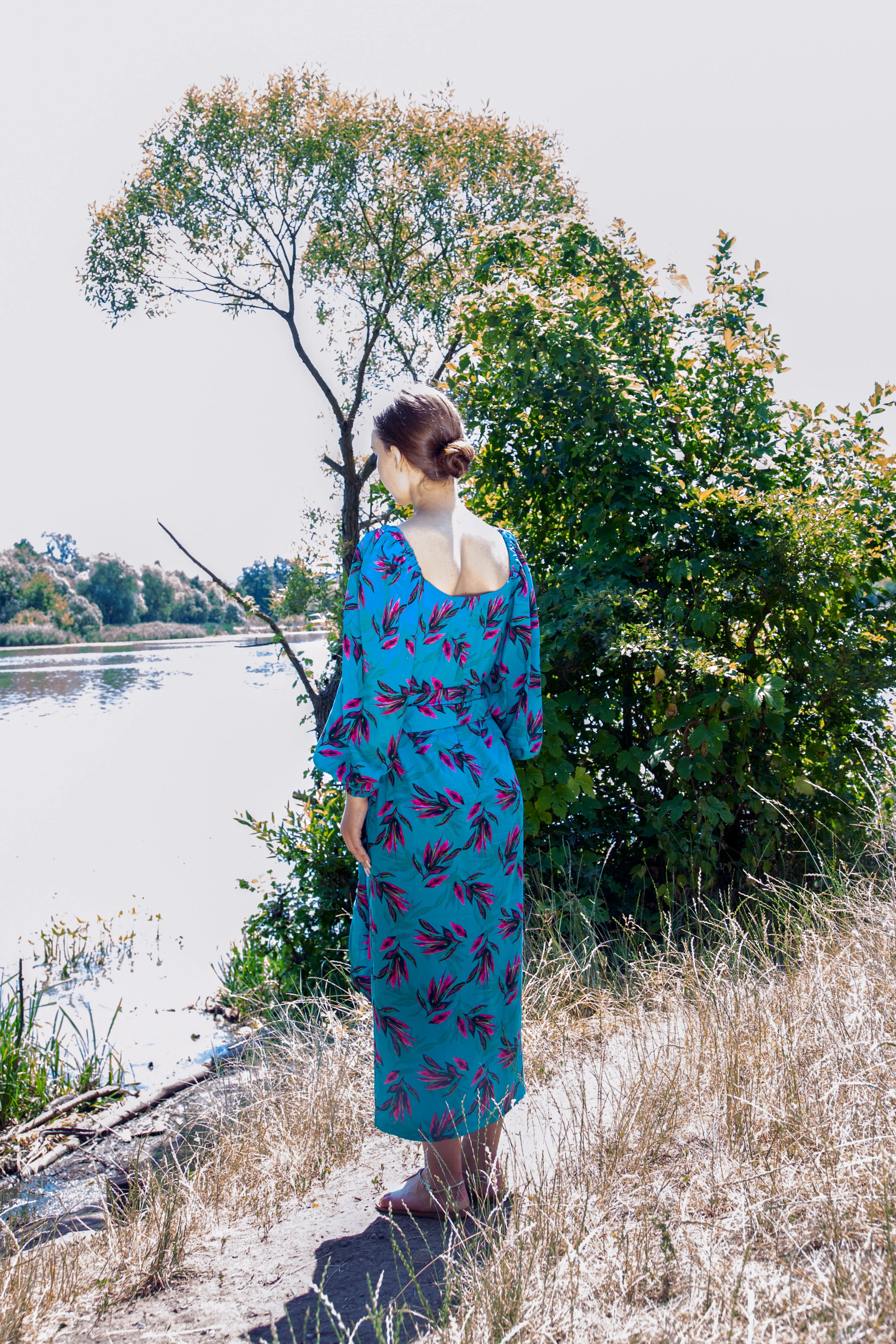 Teal voluminous sleeve maxi dress