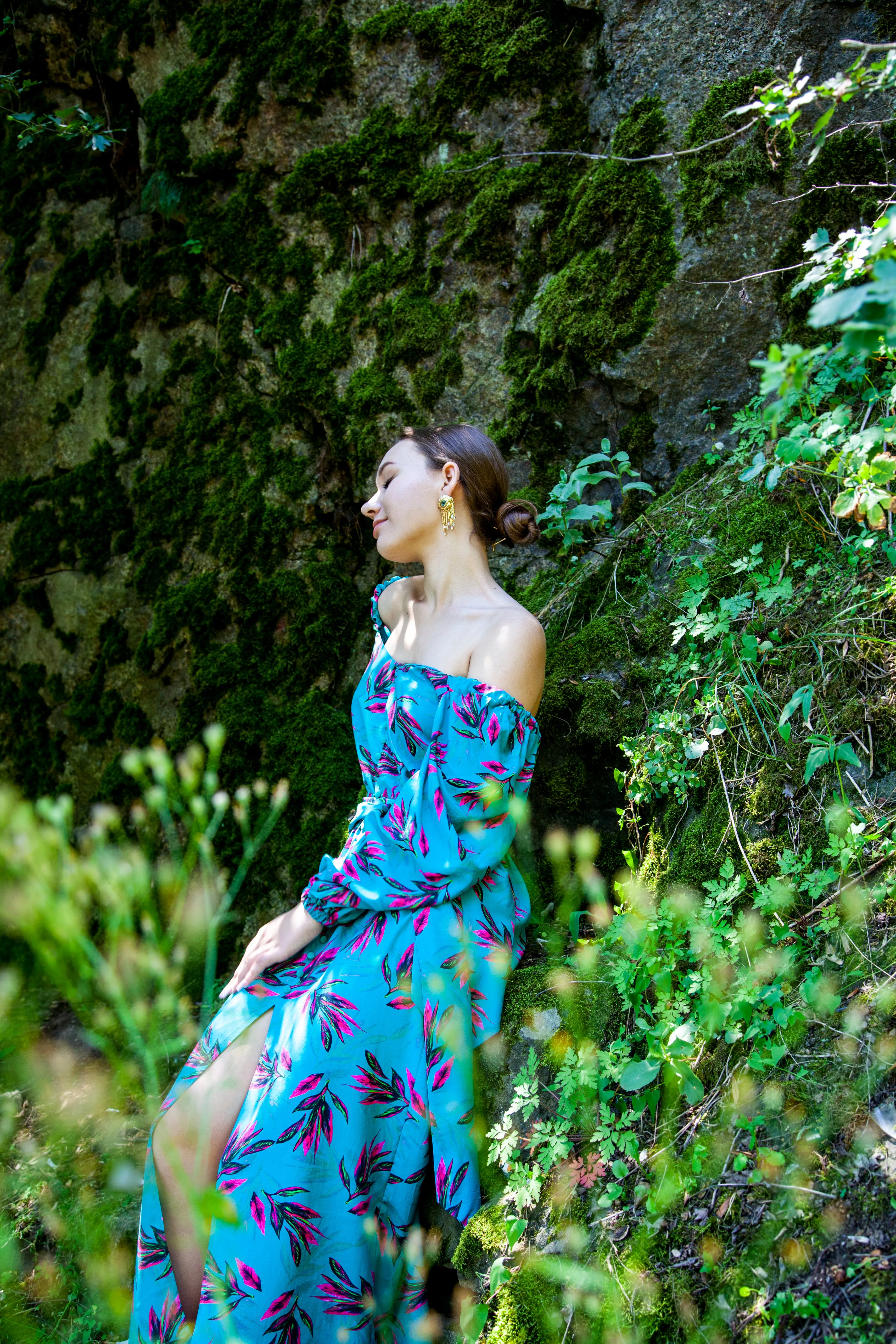 Teal voluminous sleeve maxi dress