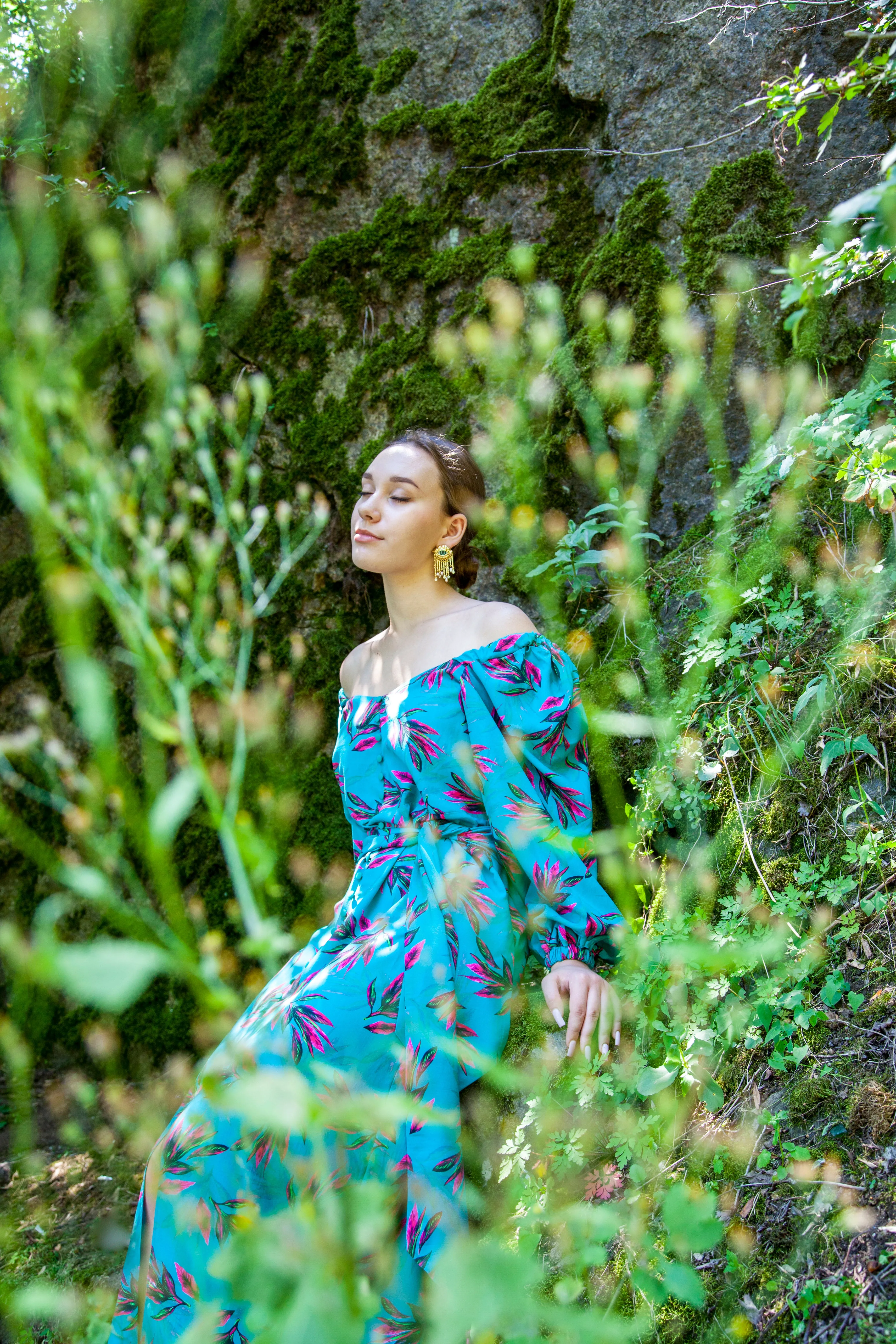 Teal voluminous sleeve maxi dress