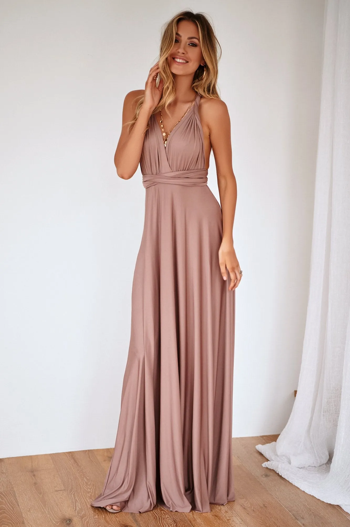 The Perfect Date Multiway Maxi Dress (Mocha)