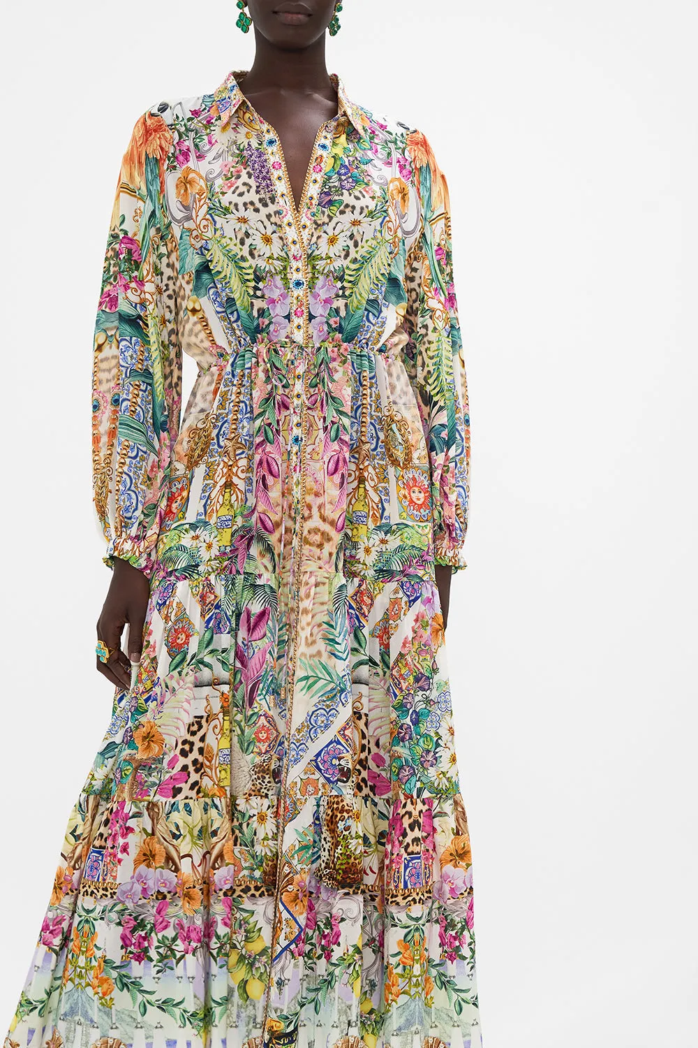 TIERED LONG SHIRT DRESS FLOWERS OF NEPTUNE