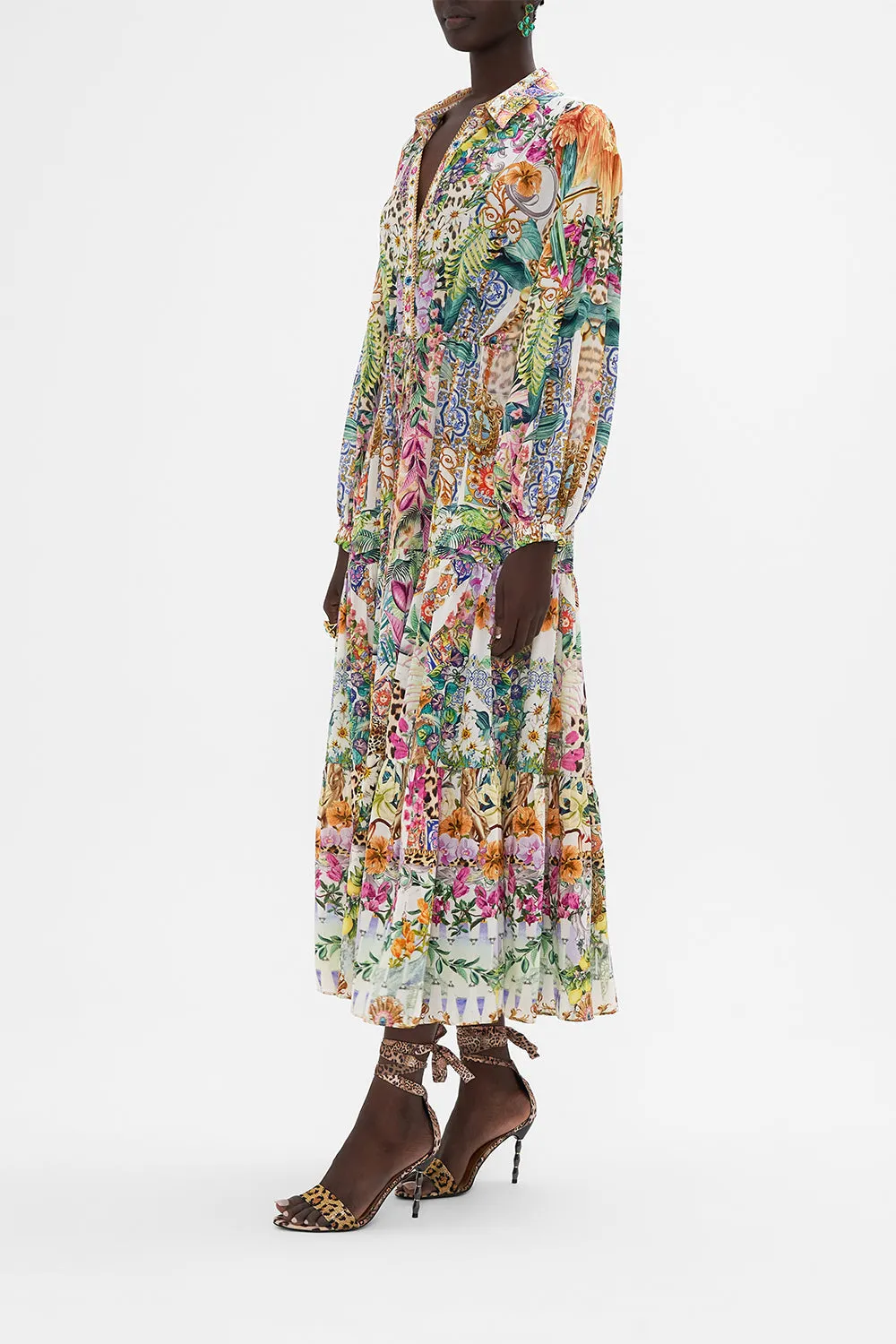 TIERED LONG SHIRT DRESS FLOWERS OF NEPTUNE