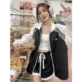 Trackjacket With Sporty Stripes & Heart Patch on Chest
