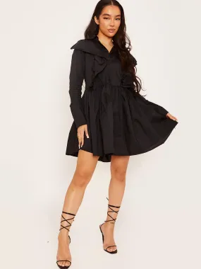 Trinity Ruffle Trim Shirt Dress In Black