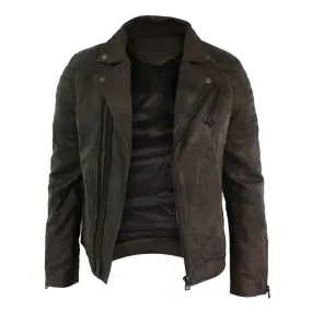 Vintage Retro Cross Zip Brando Distressed Brown Leather Jacket Mens