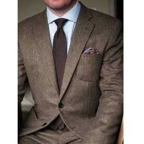 Voguable Brown Herringbone Tweed Casual Men Suits for Winter 2 Piece Wedding Groomsmen Tuxedo Male Set Jacket with Pants New Fashion