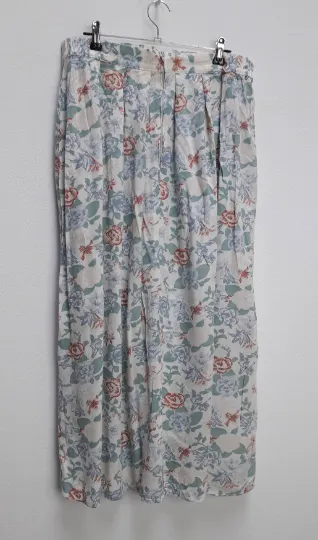 White, Blue   Brown Floral Midi-Skirt - L