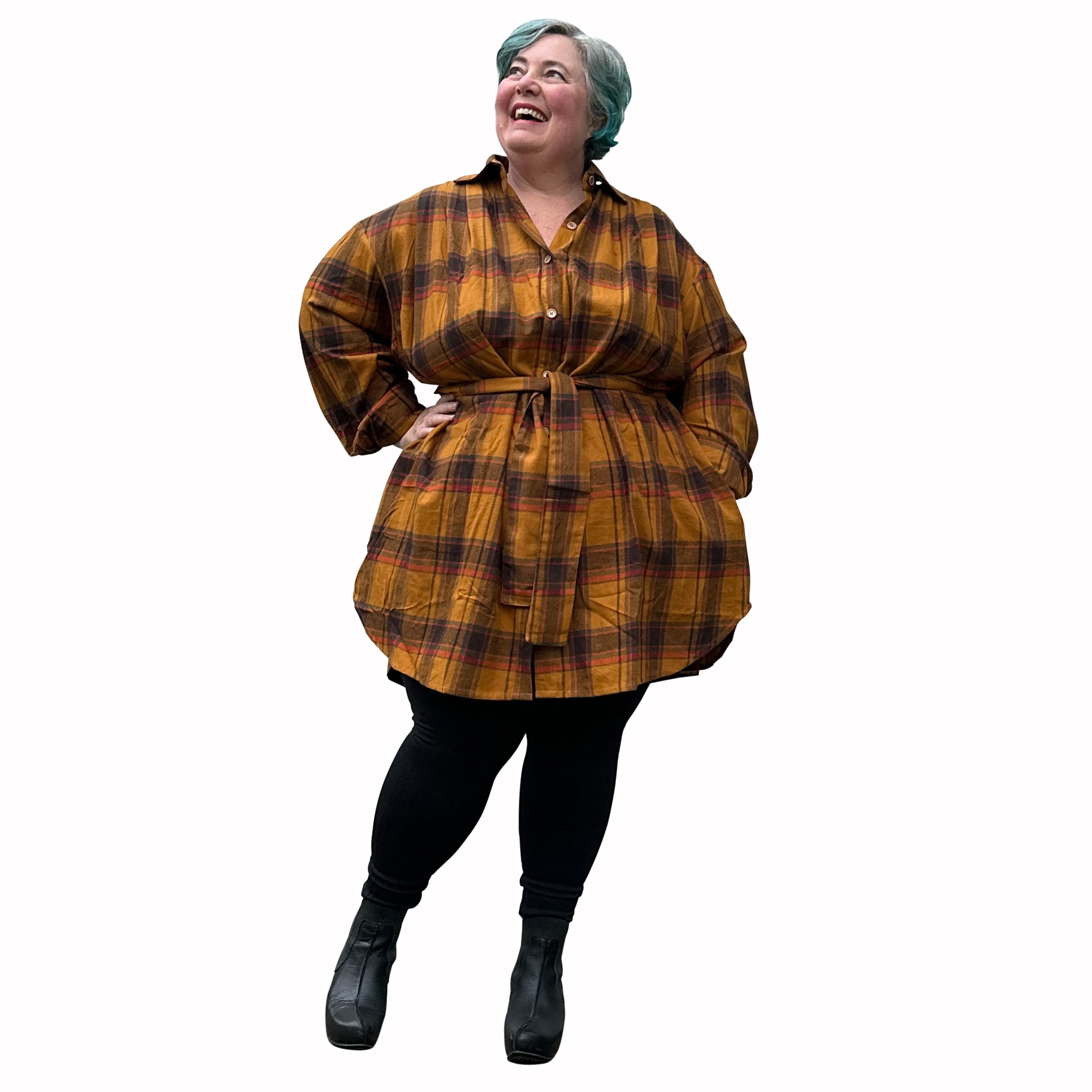 Winter Paula Shirt Dress in Pumpkin | Plus Size Shirt Dress - Made to order