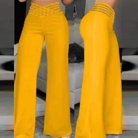 Women Pants Capris Trousers Hollow Wide Waistband Long Pants