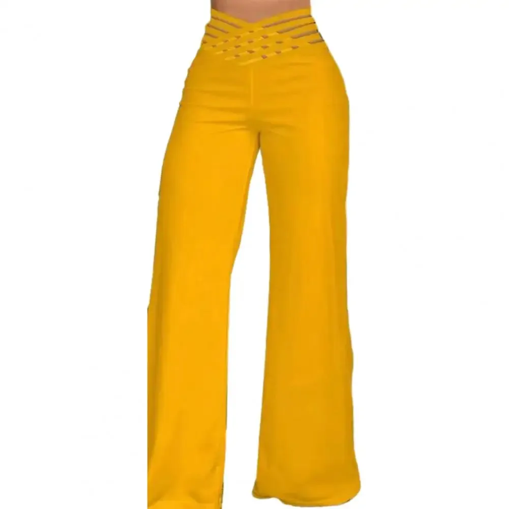Women Pants Capris Trousers Hollow Wide Waistband Long Pants