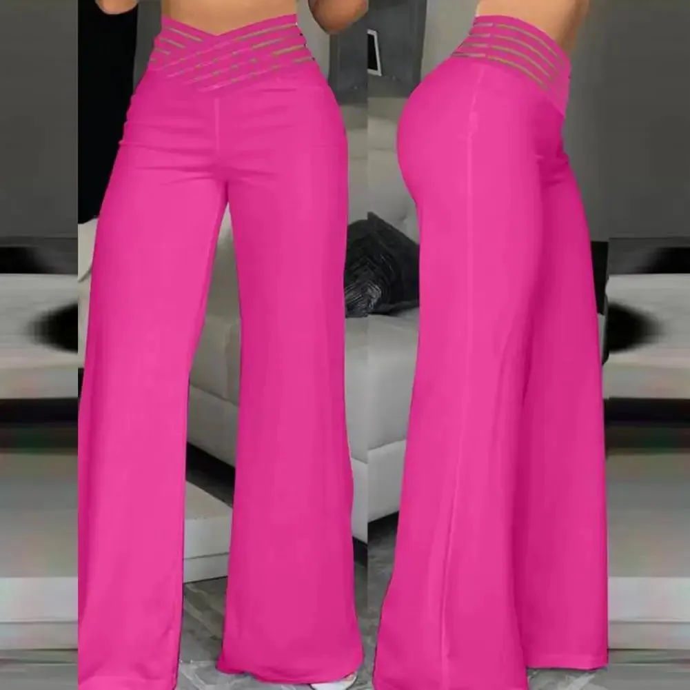 Women Pants Capris Trousers Hollow Wide Waistband Long Pants