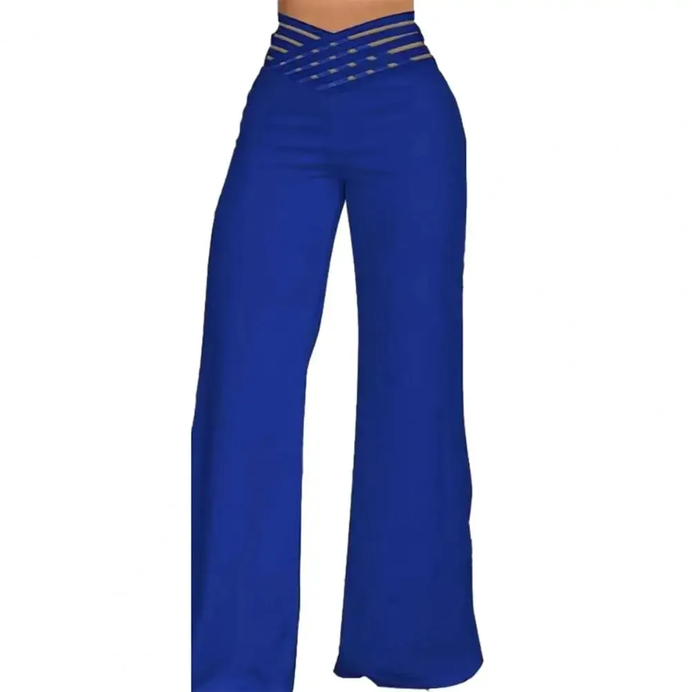 Women Pants Capris Trousers Hollow Wide Waistband Long Pants