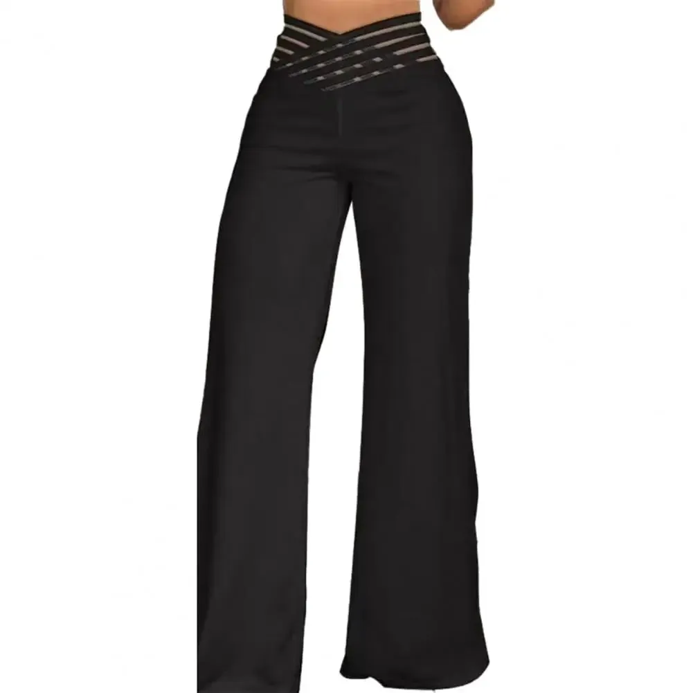 Women Pants Capris Trousers Hollow Wide Waistband Long Pants