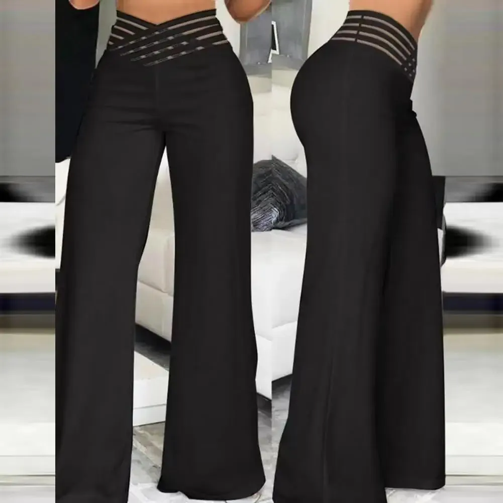 Women Pants Capris Trousers Hollow Wide Waistband Long Pants