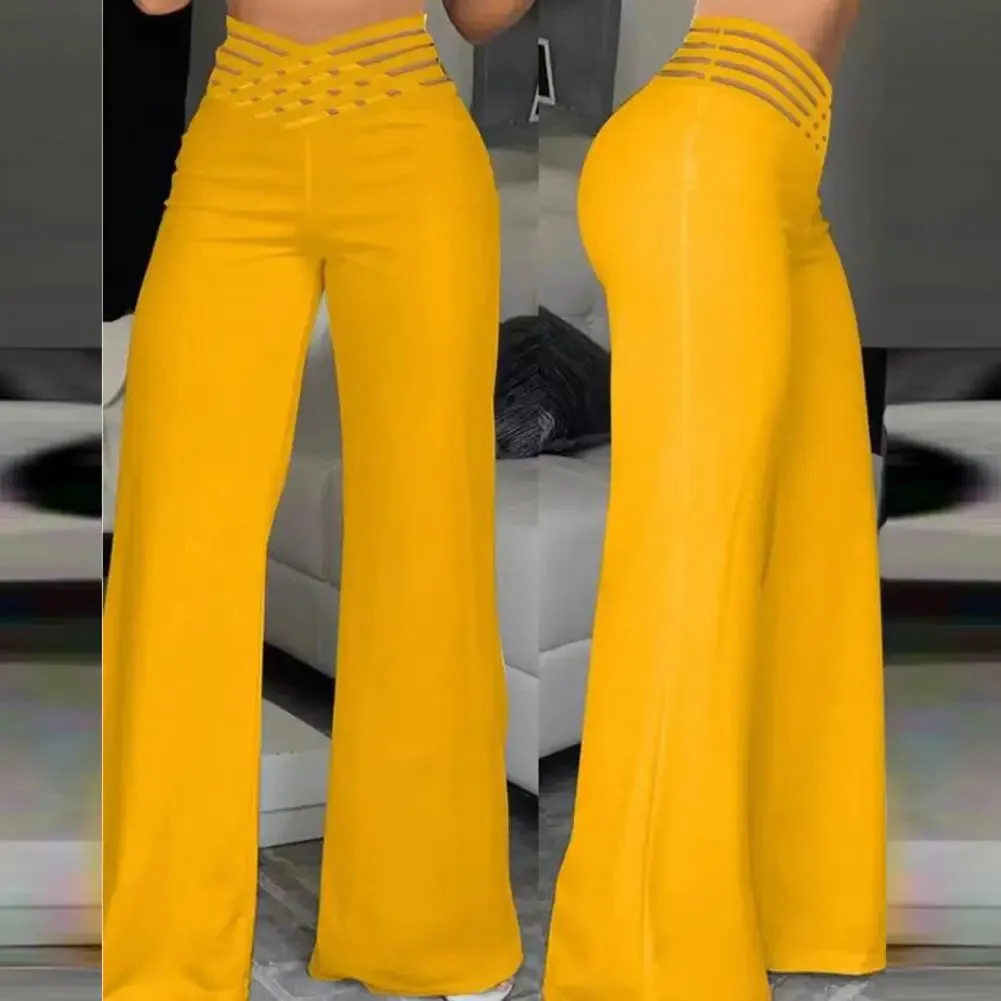 Women Pants Capris Trousers Hollow Wide Waistband Long Pants