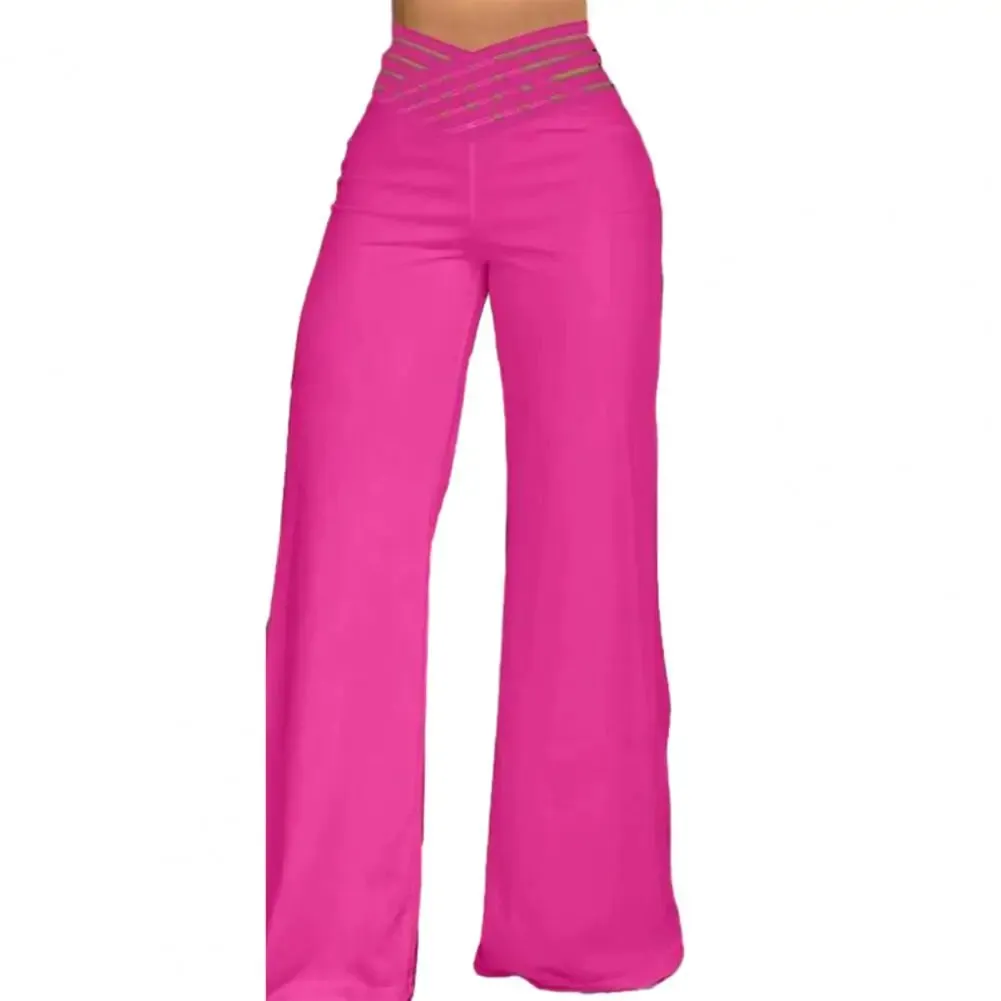 Women Pants Capris Trousers Hollow Wide Waistband Long Pants