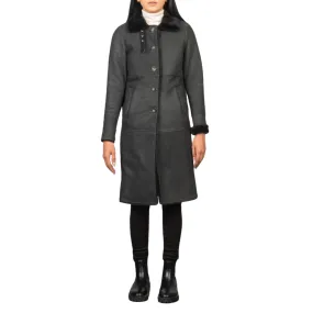 Women’s Alina Shearling Black Leather Coat